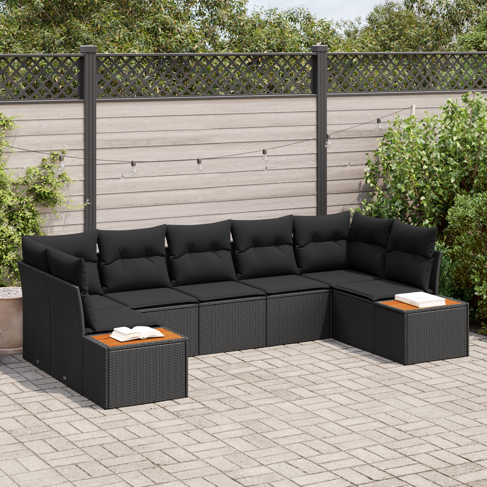 Set di Divani da Giardino con Cuscini  da 7 Pezzi Nero Polyrattan