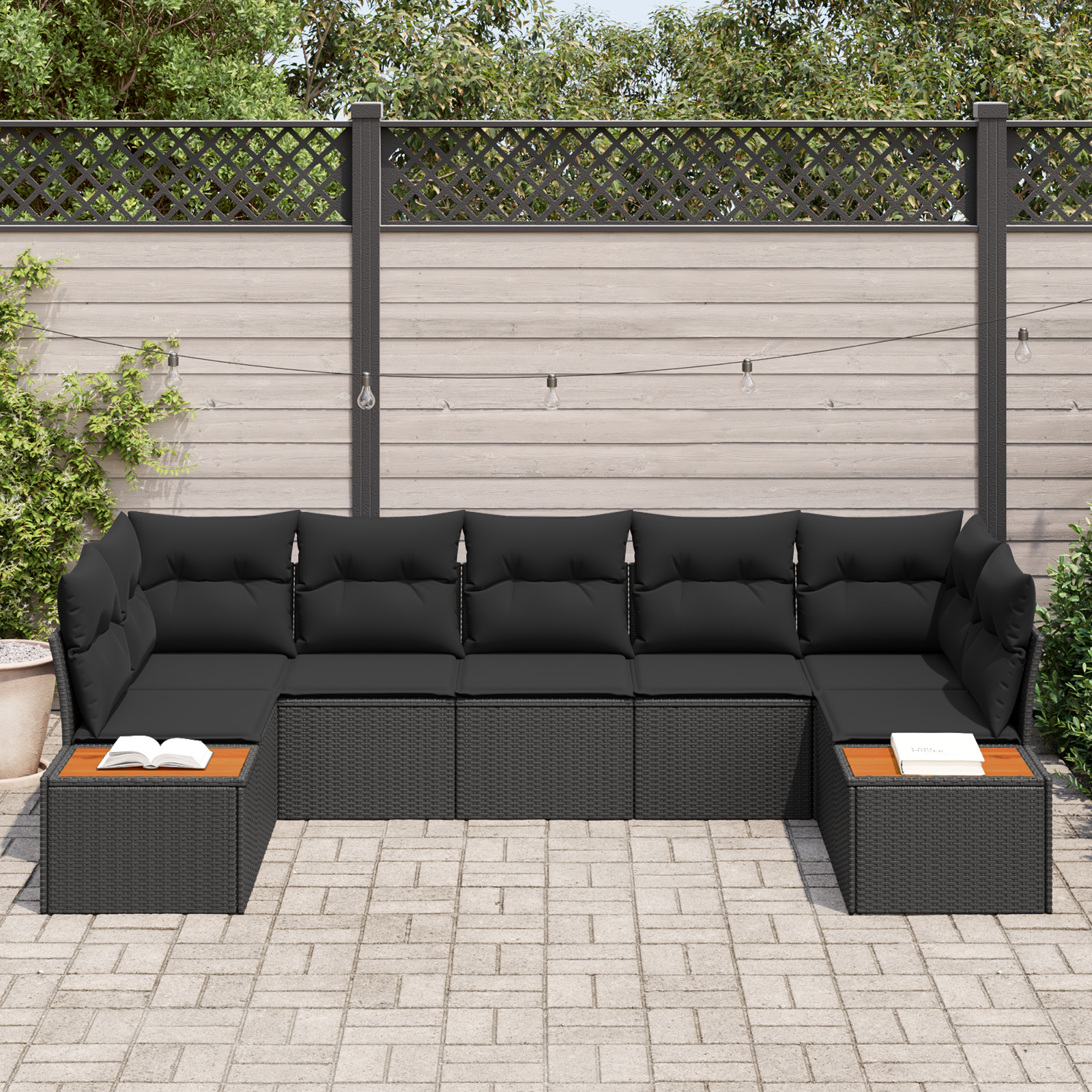 Set di Divani da Giardino con Cuscini  da 7 Pezzi Nero Polyrattan