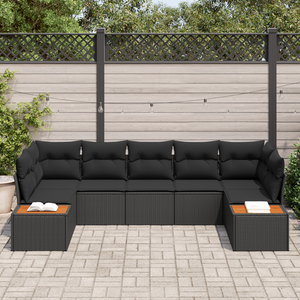 Set di Divani da Giardino con Cuscini  da 7 Pezzi Nero Polyrattan