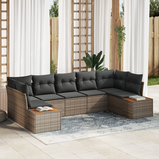 Set Divano da Giardino con Cuscini  7 Pezzi Grigio Polyrattan Acacia