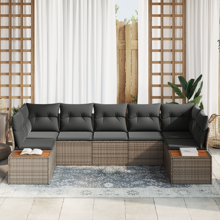 Set Divano da Giardino con Cuscini  7 Pezzi Grigio Polyrattan Acacia