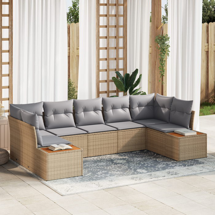 Set di divani da giardino  7 pezzi con cuscini Beige Polirattan Acacia