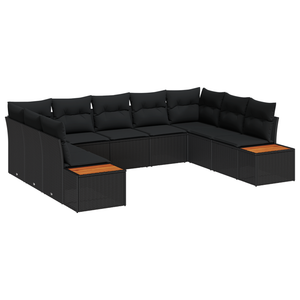 Set di divani da giardino  5 pezzi con cuscini Nero Polyrattan Acacia