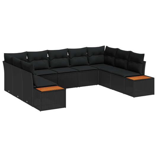 Set di divani da giardino  5 pezzi con cuscini Nero Polyrattan Acacia