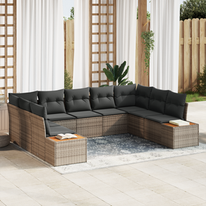 Set di divani da giardino 5 pezzi con cuscini Grigio Rattan in poliestere