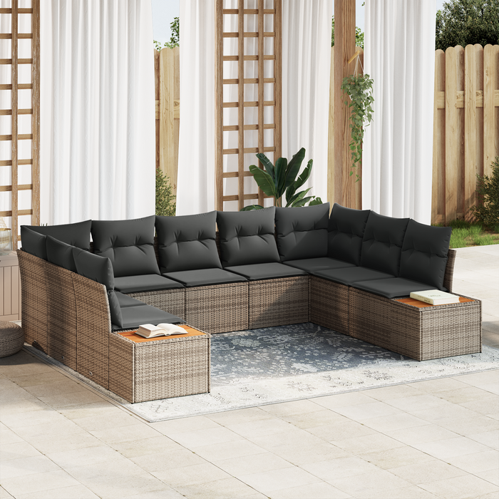 Set di divani da giardino 5 pezzi con cuscini Grigio Rattan in poliestere