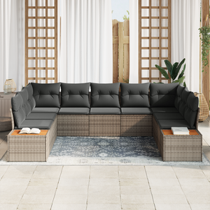 Set di divani da giardino 5 pezzi con cuscini Grigio Rattan in poliestere