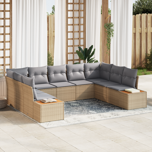 Set di Divano da Giardino 5 Pezzi con Cuscini Beige Polyrattan Acacia
