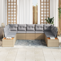 Set di Divano da Giardino 5 Pezzi con Cuscini Beige Polyrattan Acacia
