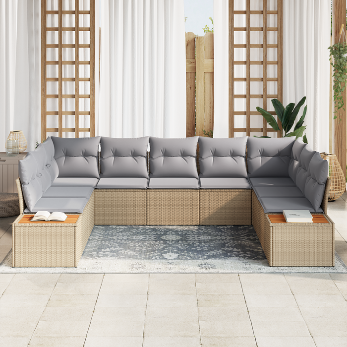 Set di Divano da Giardino 5 Pezzi con Cuscini Beige Polyrattan Acacia