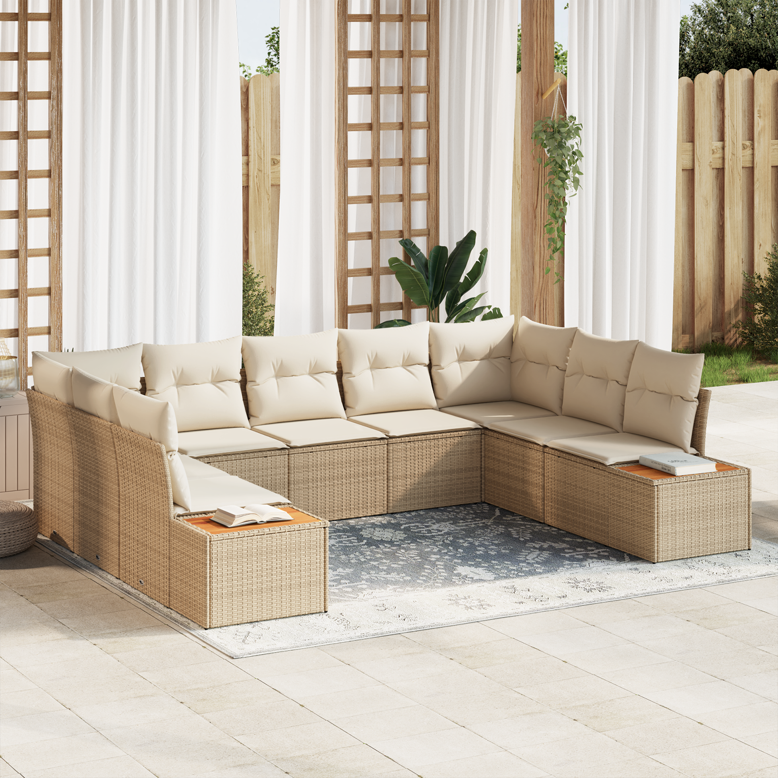 Set Divano da Giardino  con Cuscini Beige Polyrattan Acacia