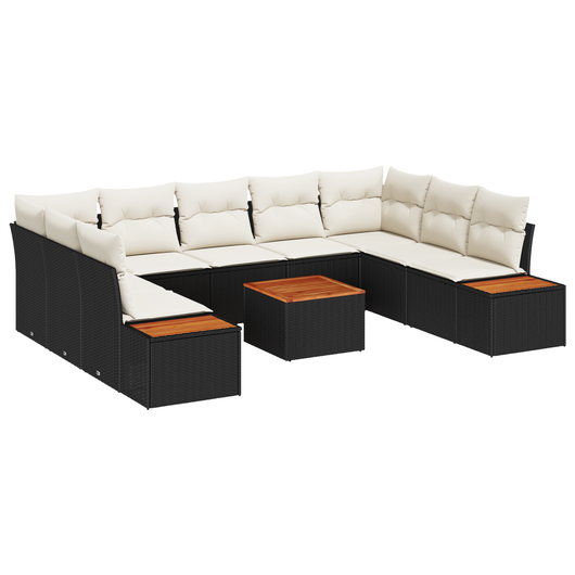 Set di Divani da Giardino  6 Pezzi con Cuscini Nero Polyrattan Acacia