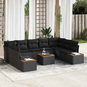 Set Divano da Giardino di 6 Pezzi con Cuscini Nero Polyrattan Acacia