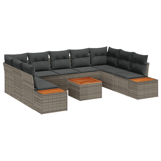 Set Divano da Giardino da 6 Pezzi con Cuscini Grigio Polyrattan Acacia