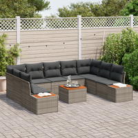 Set Divano da Giardino da 6 Pezzi con Cuscini Grigio Polyrattan Acacia