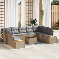 Set Divano da Giardino  6 Pezzi con Cuscini Beige Rattan Plastico Acacia