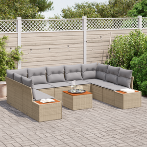 Set Divano da Giardino  6 Pezzi con Cuscini Beige Rattan Plastico Acacia