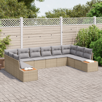 Set da Giardino  a 10 Pezzi con Cuscini Beige Polirattan Acacia