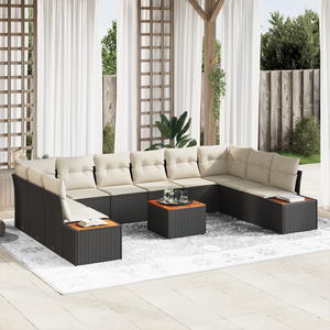 Set di divano da giardino  11 pezzi con cuscini Nero Polyrattan Acacia