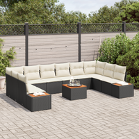 Set di divano da giardino  11 pezzi con cuscini Nero Polyrattan Acacia