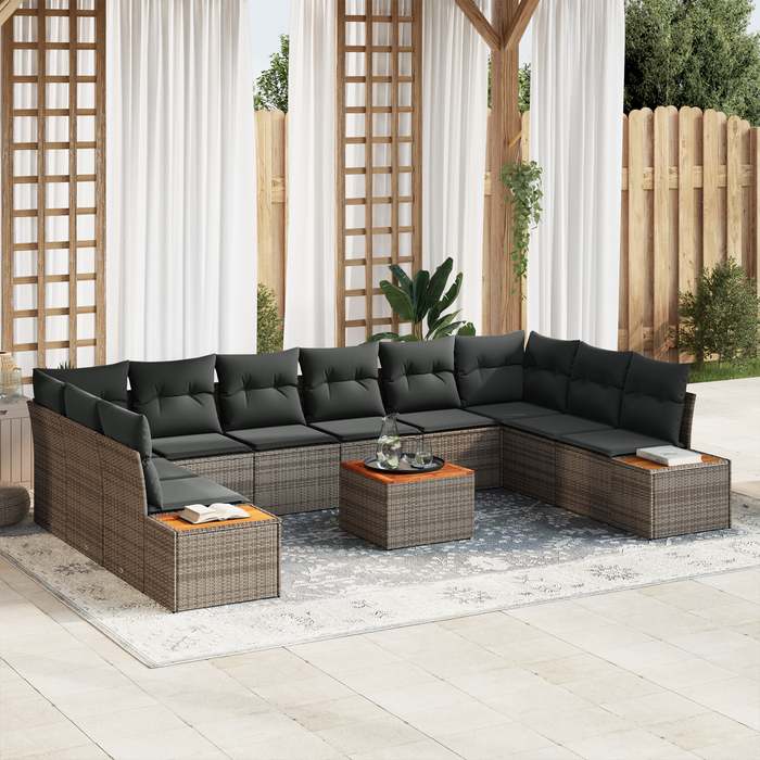 Set divani giardino 11 pezzi con cuscini Grigio Polyrattan Acacia