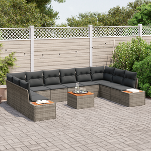 Set divani giardino 11 pezzi con cuscini Grigio Polyrattan Acacia