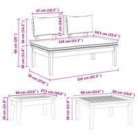 Set Panchina da Giardino  da 5 Pezzi con Cuscini in Legno Massiccio Teak