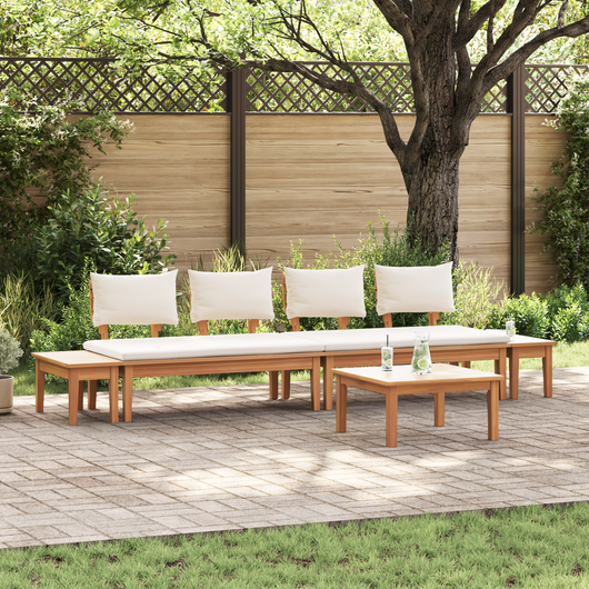 Set Panchina da Giardino  da 5 Pezzi con Cuscini in Legno Massello Teak