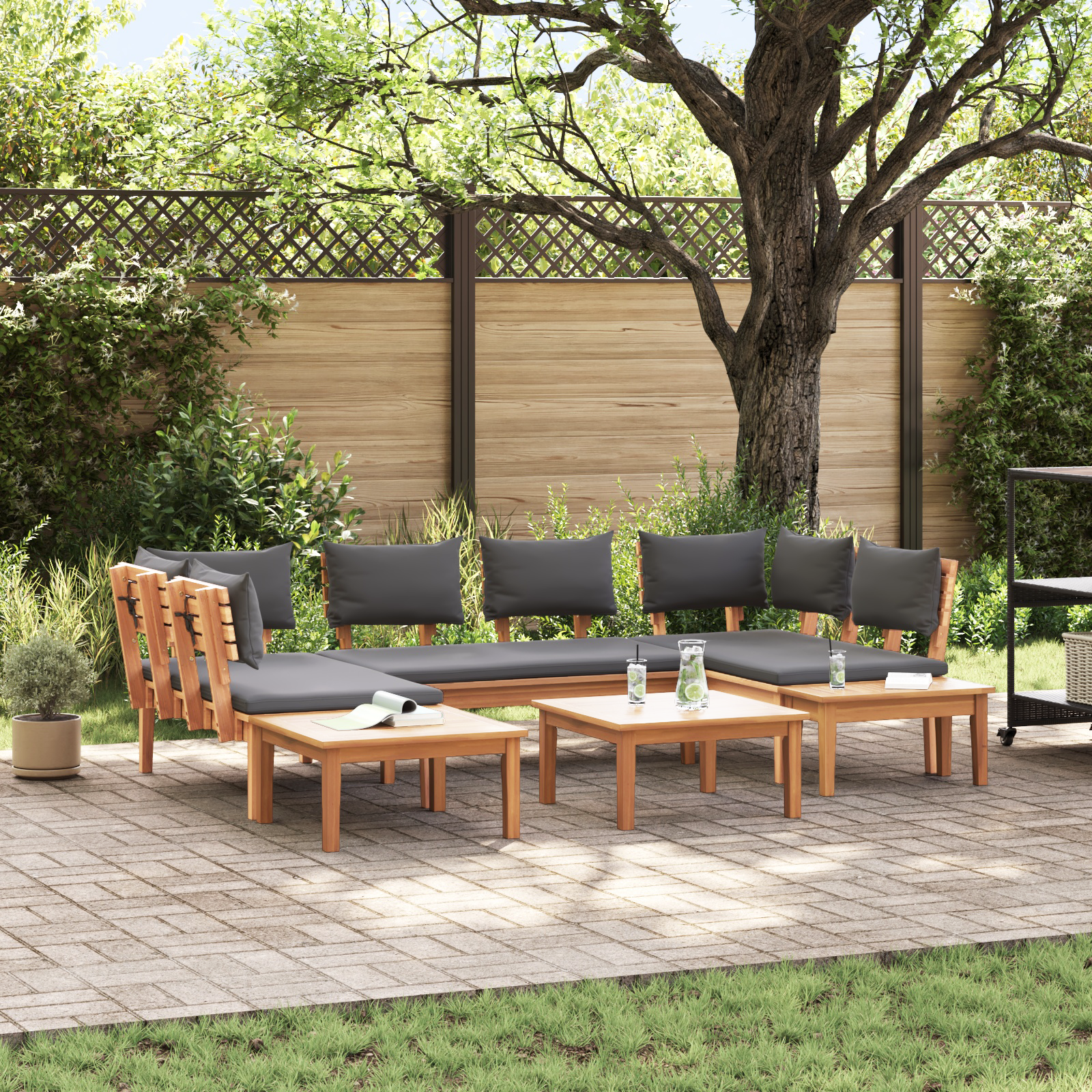 Set Panca da Giardino in 4 Pezzi con Cuscini in Legno Massello di Teak