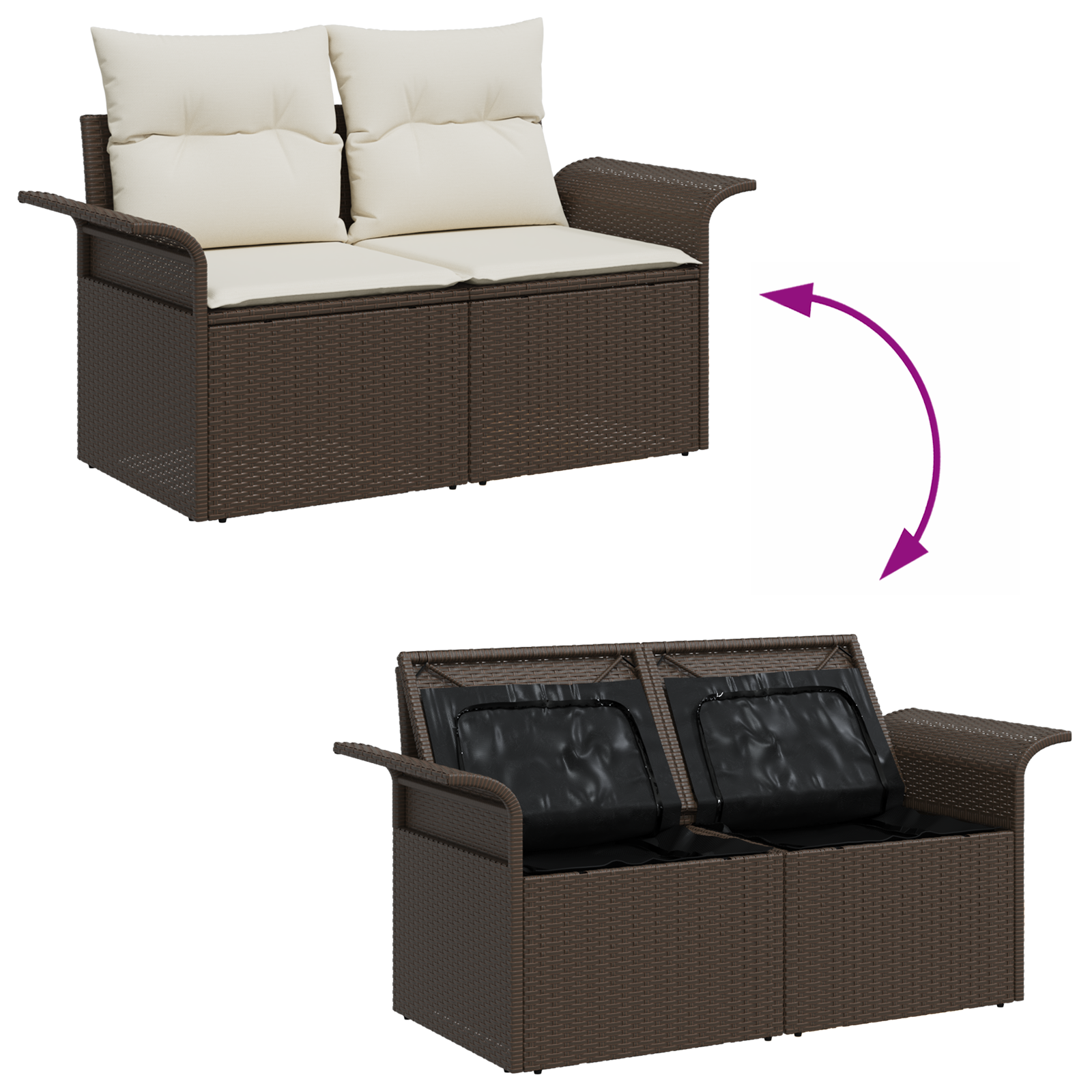 Set di divani da giardino 5 pezzi con cuscini in polyrattan marrone