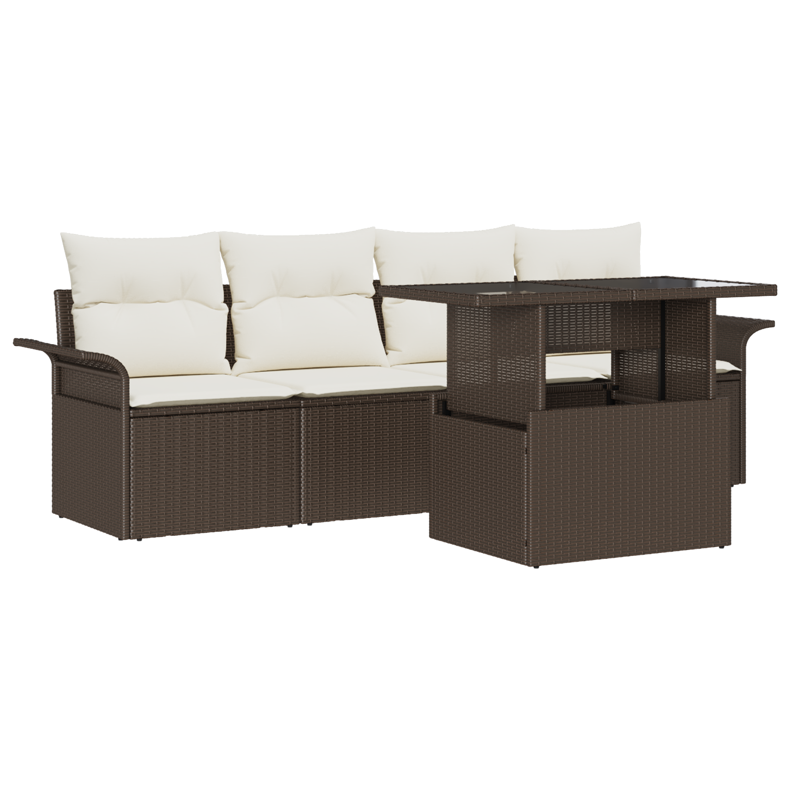 Set di divani da giardino 5 pezzi con cuscini in polyrattan marrone