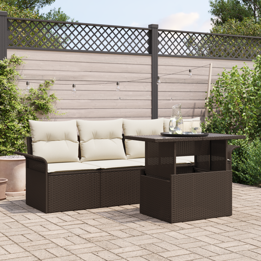 Set di divani da giardino 5 pezzi con cuscini in polyrattan marrone