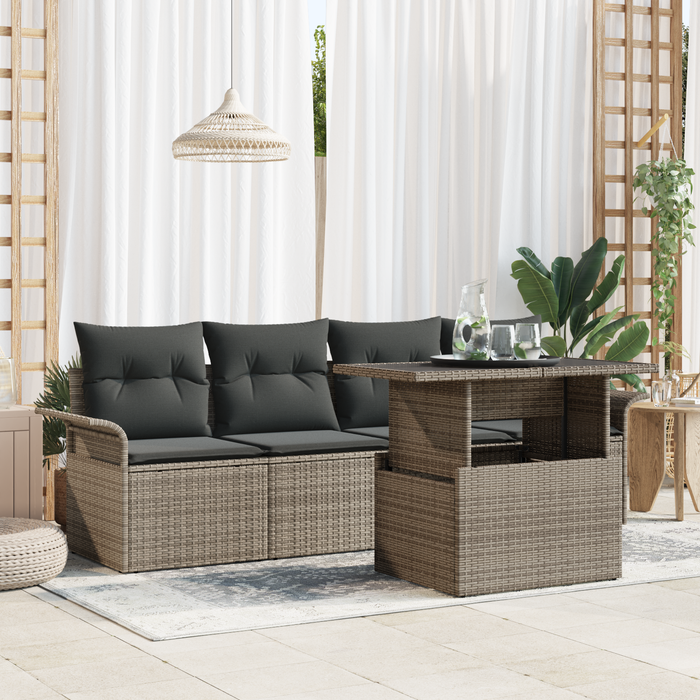 Set di Divani da Giardino  5 Pezzi con Cuscini Rattan Polipropilene Grigio