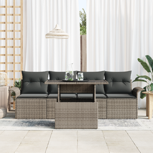 Set di Divani da Giardino  5 Pezzi con Cuscini Rattan Polipropilene Grigio