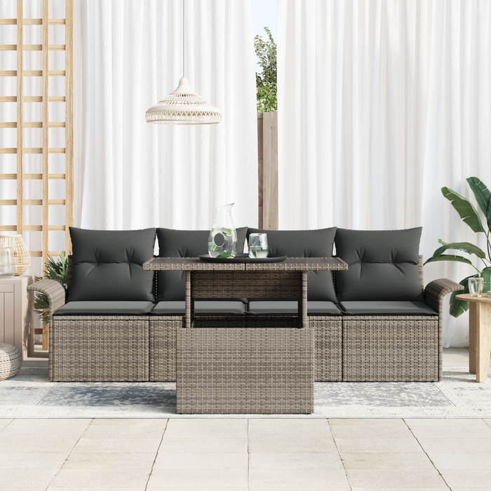 Set di Divani da Giardino  5 Pezzi con Cuscini Rattan Polipropilene Grigio
