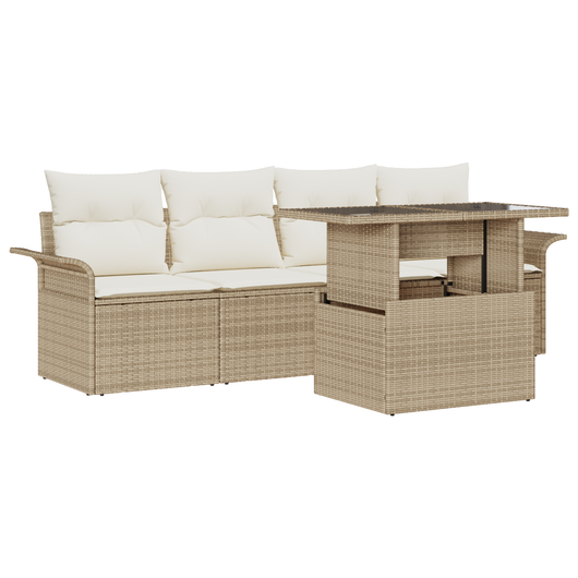 Set di SofÃ  da Giardino a 5 Pezzi con Cuscini in Rattan Poliestere Beige