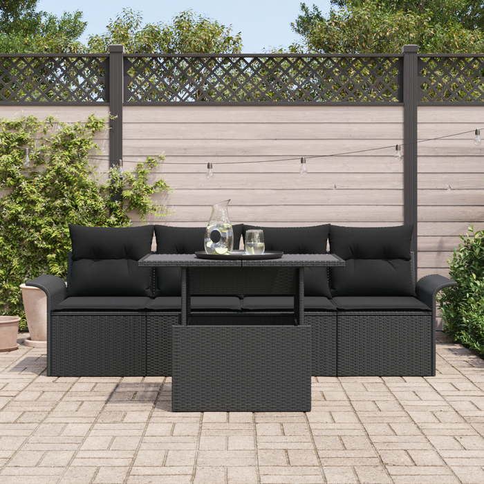 Set di divani da giardino 5 pezzi con cuscini nero in rattan sintetico