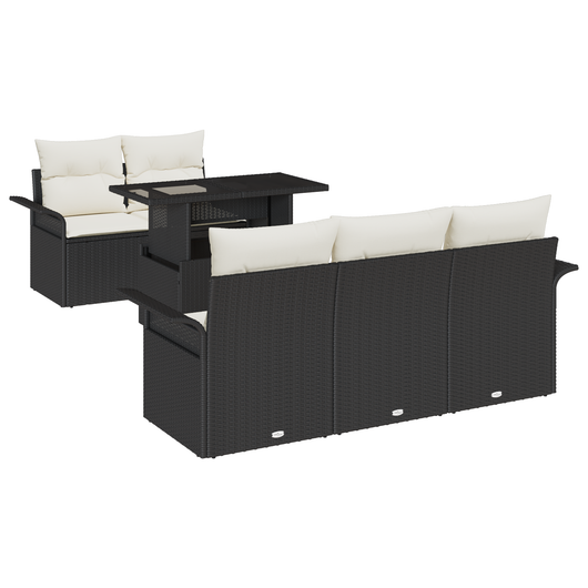 Set di divani da giardino 6 pezzi con cuscini in rattan nero poli