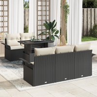 Set di divani da giardino 6 pezzi con cuscini in rattan nero poli