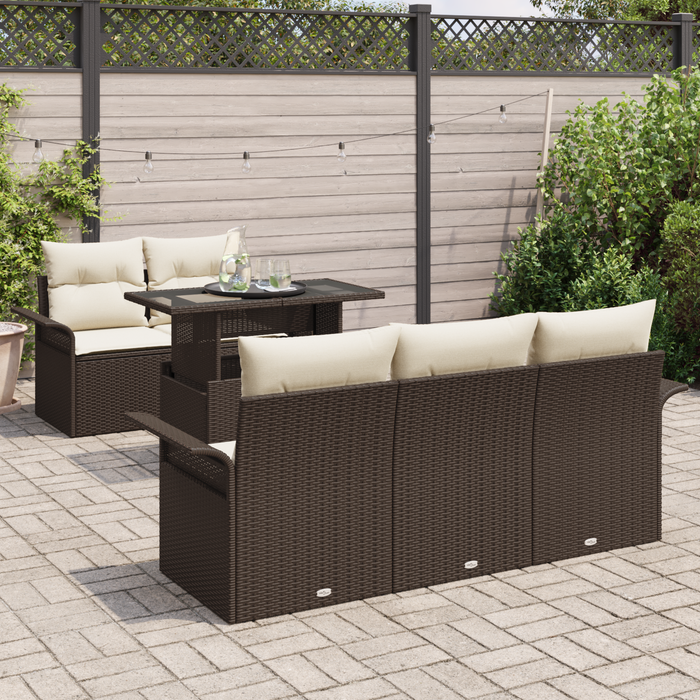 Set Divano da Giardino 6 Pezzi con Cuscini Marrone Polyrattan