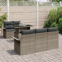 Set di Sofà da Giardino a 6 Pezzi con Cuscini Grigi in Polyrattan