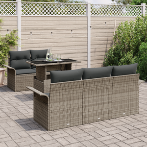 Set di Sofà da Giardino a 6 Pezzi con Cuscini Grigi in Polyrattan