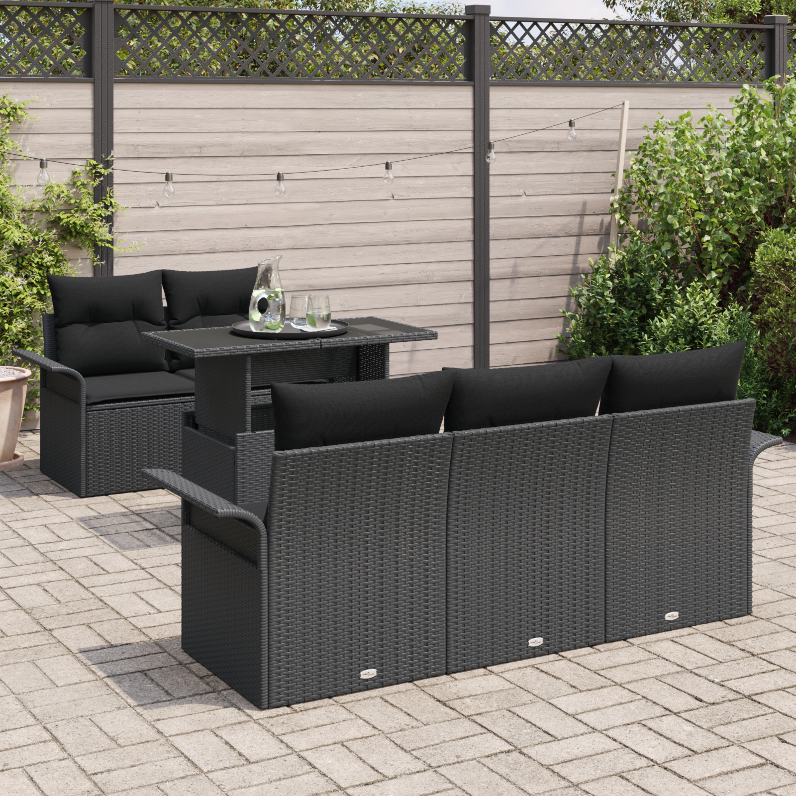 Set Divano Giardino 6 Pezzi con Cuscini Rattan Nero Poly