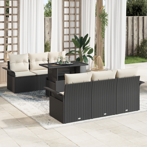 Set da giardino 7 pezzi  con cuscini in rattan polio nero