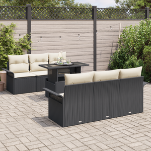 Set da giardino 7 pezzi  con cuscini in rattan polio nero