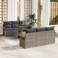 Set di divani da giardino  7 pezzi con cuscini grigi in rattan poly