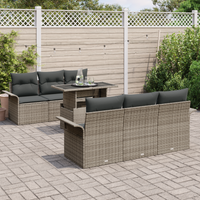 Set di divani da giardino  7 pezzi con cuscini grigi in rattan poly