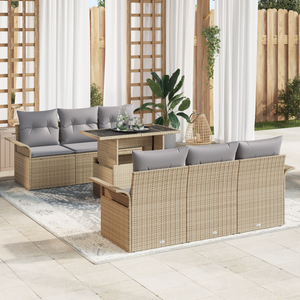 Set Divano da Giardino 7 Pezzi con Cuscini Beige Polirattan