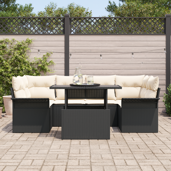Set Divani da Giardino  2 Posti con Cuscini Rattan Nero Polyrattan