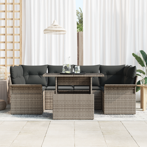 Set Divano Giardino  7 Pezzi con Cuscini Grigio Rattan Polietilene